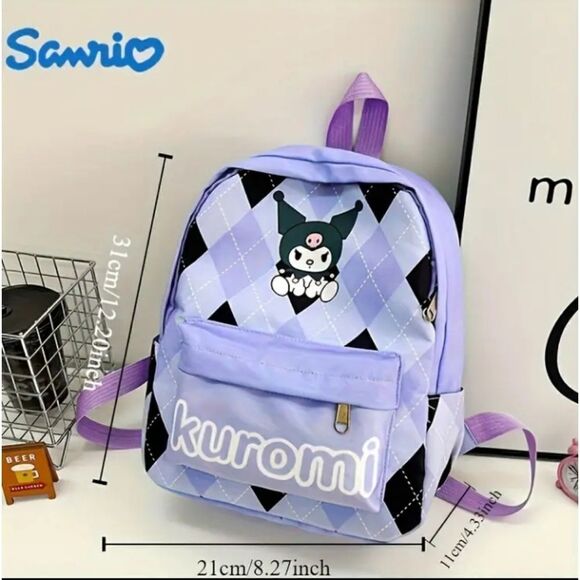 Hello Kitty Pink & Blue Argyle Medium Backpack NEW! - Picture 2 of 7